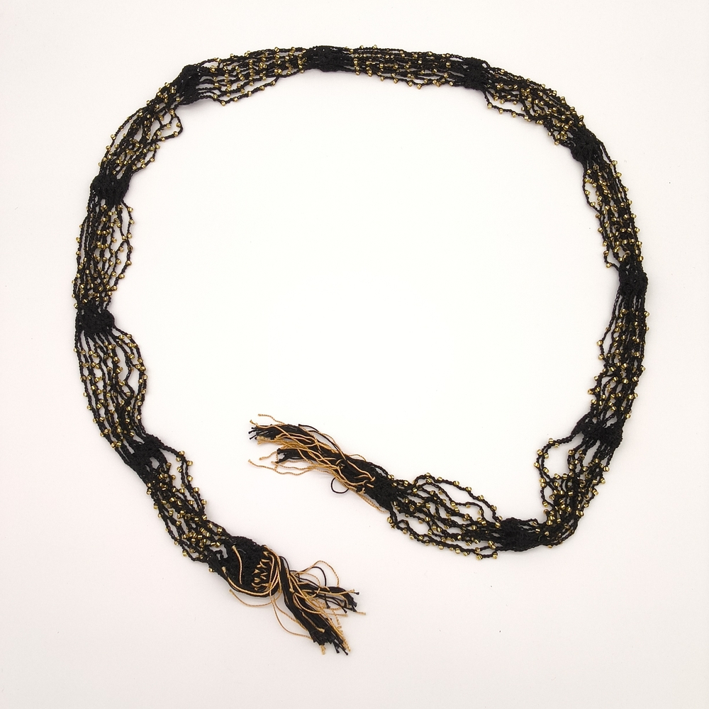 Vintage-Boho Style Multi-Strand Black & Gold Bead Belt - Picture 4 of 8